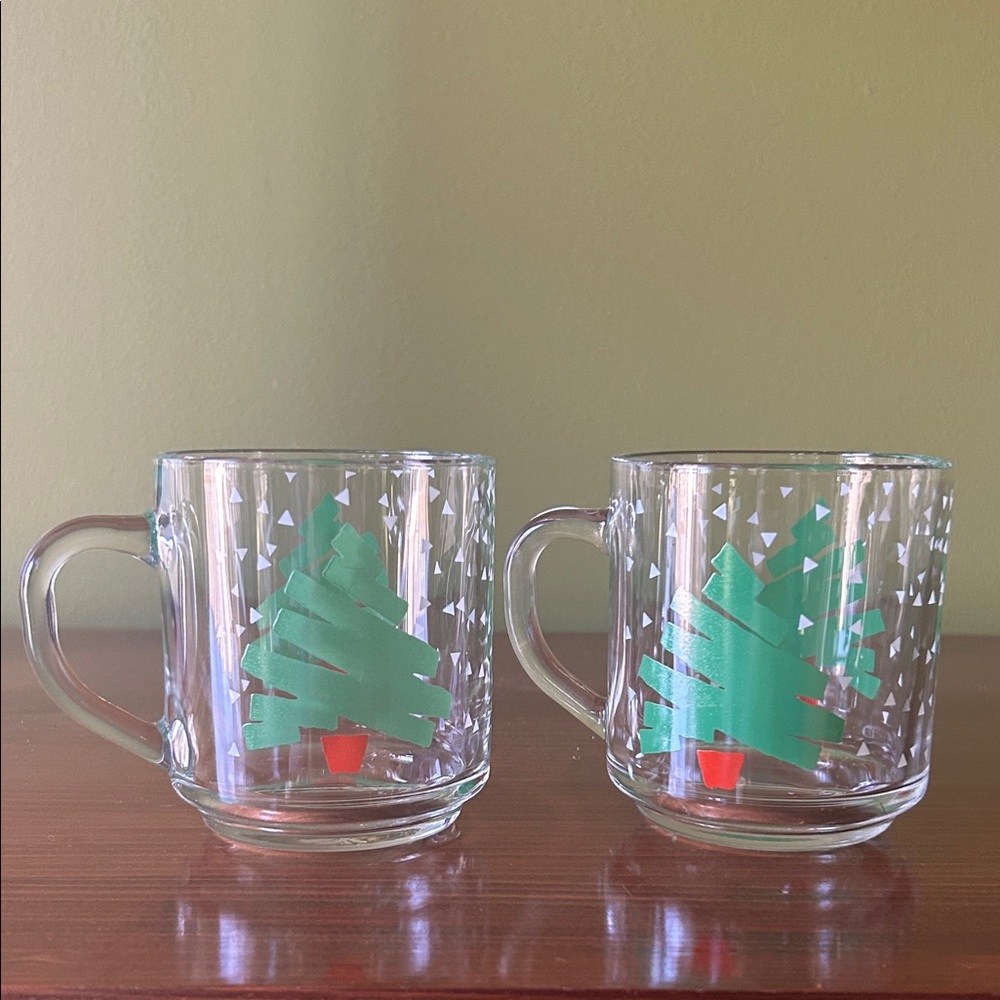 Vintage Holiday Glass Mugs - Set of 2